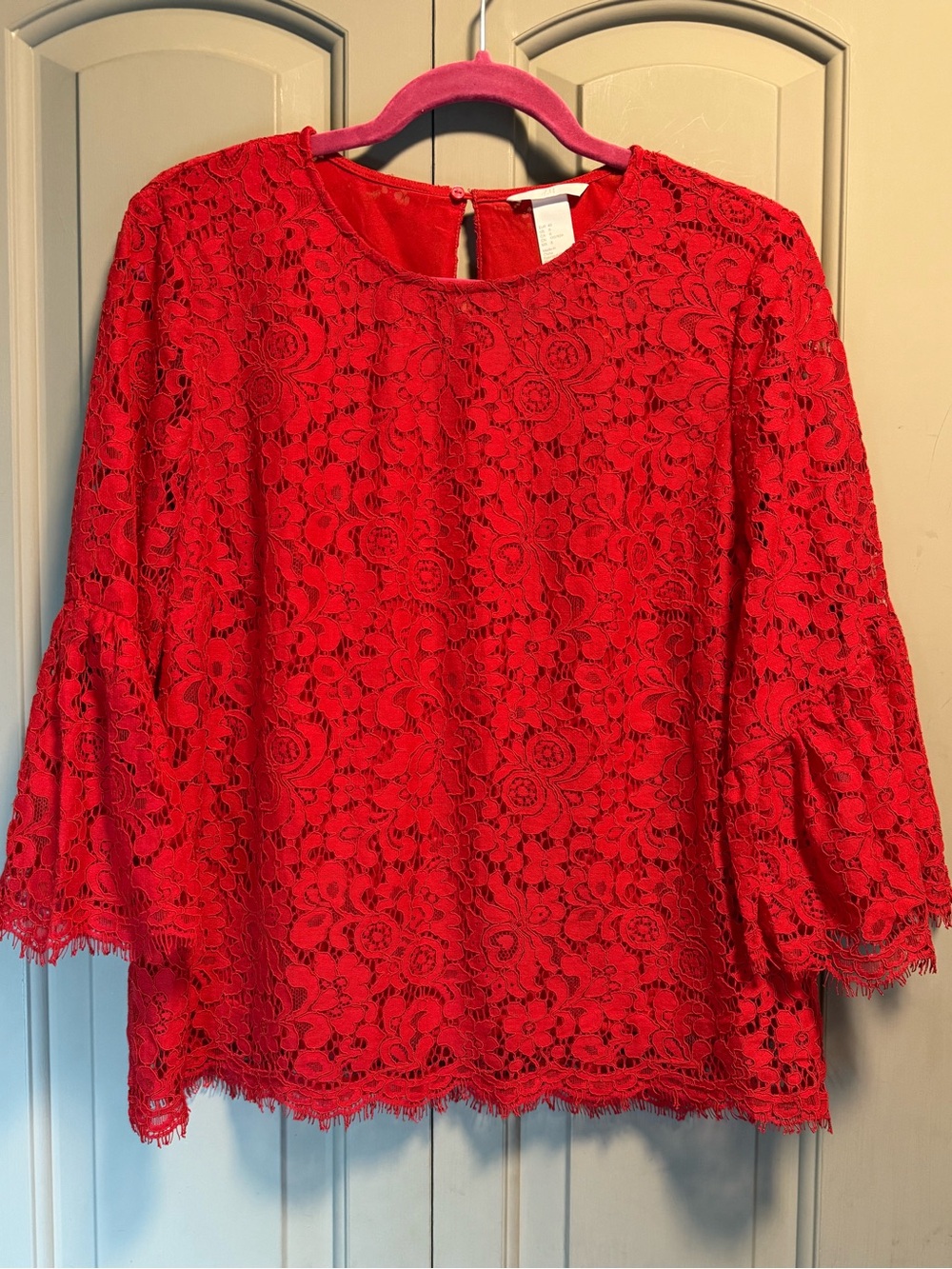 H &M Lace Bell-Sleeve Top - Red